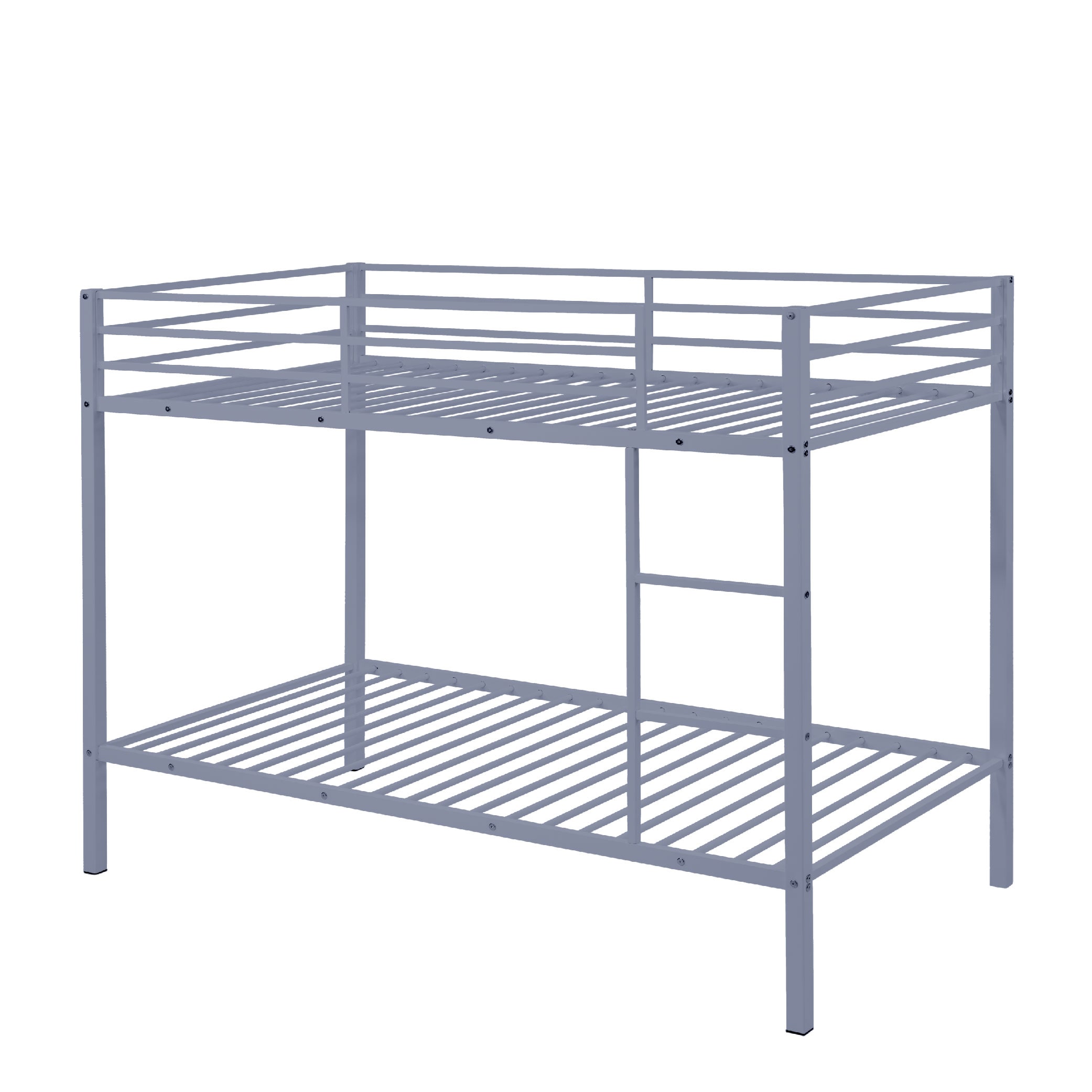 Metal Bunk Bed Twin Over Twin, Low Profile Bunk Bed Frame WithBuilt-in Ladder, High Guardrail And Metal Slats, Space-Saving Twin Size Bed Frame For Kids Teens, No Box Spring Required, Gray_voghion.com